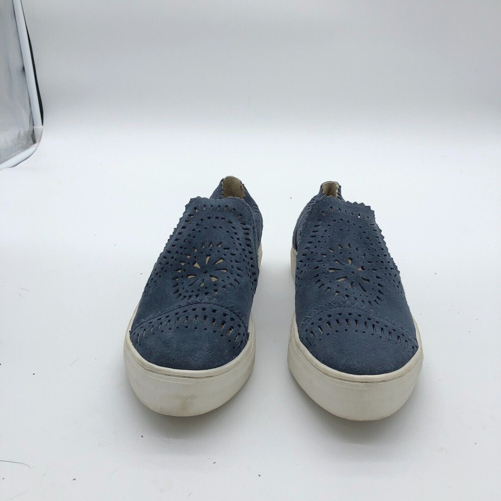 Seychelles Sneakers Shoes Womens 8.5 Blue Even Better Leather Slip On Laser Cut - Picture 2 of 8